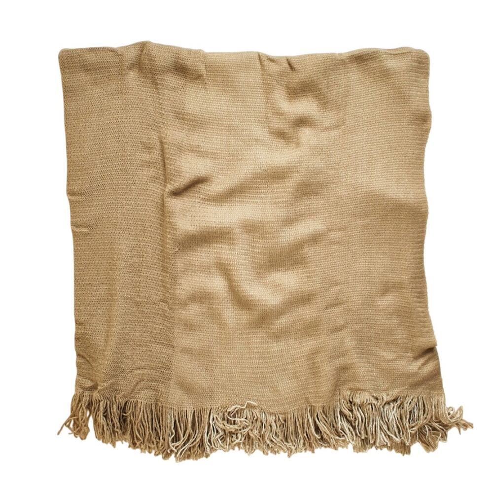 Mark & Graham Colorblock Throw Blanket NWT Tan Cream Soft Fringe Knit 50x60
